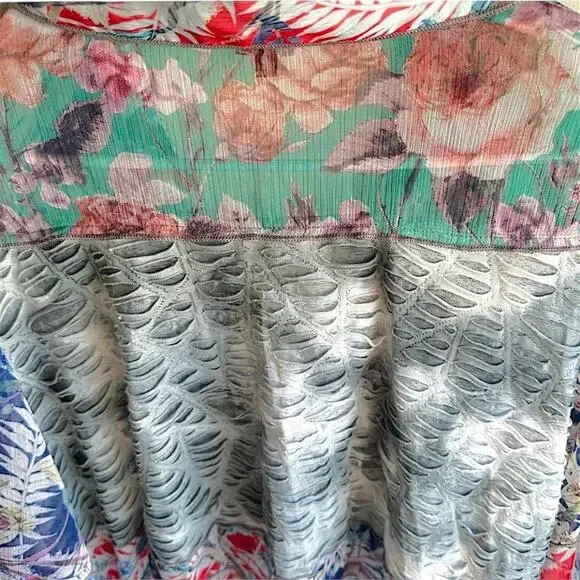 VTG Floral Patchwork Sheer Duster Kimono Bell Sleeve Boho Festival 90s Y2K M - L - Picture 6 of 8